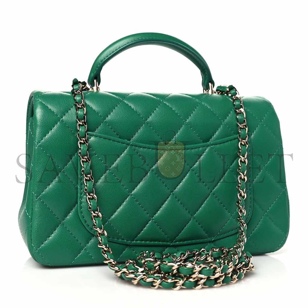 CHANEL LAMBSKIN QUILTED MINI TOP HANDLE RECTANGULAR FLAP GREEN (20*13*9cm)